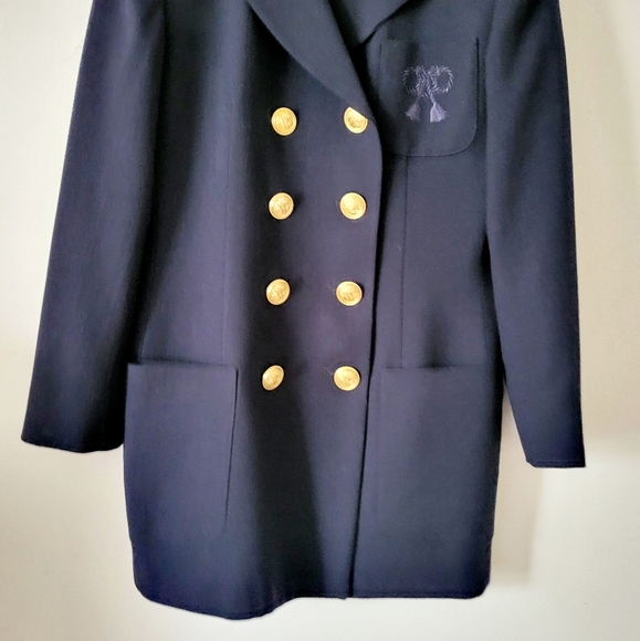 Vintage Christian Dior Double Breasted Rope Embroidered Detail Blazer Navy Sz 10 - Picture 5 of 16